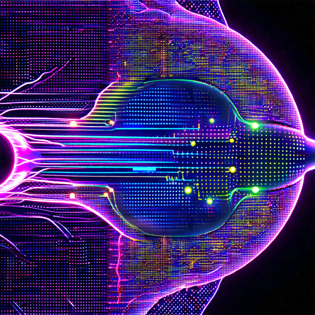 Close-up of a computer monitor displaying a colorful, abs...