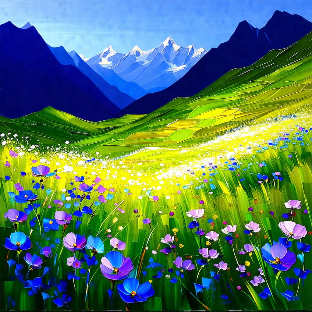 Beautiful landscape with a lush green field and a mountai...