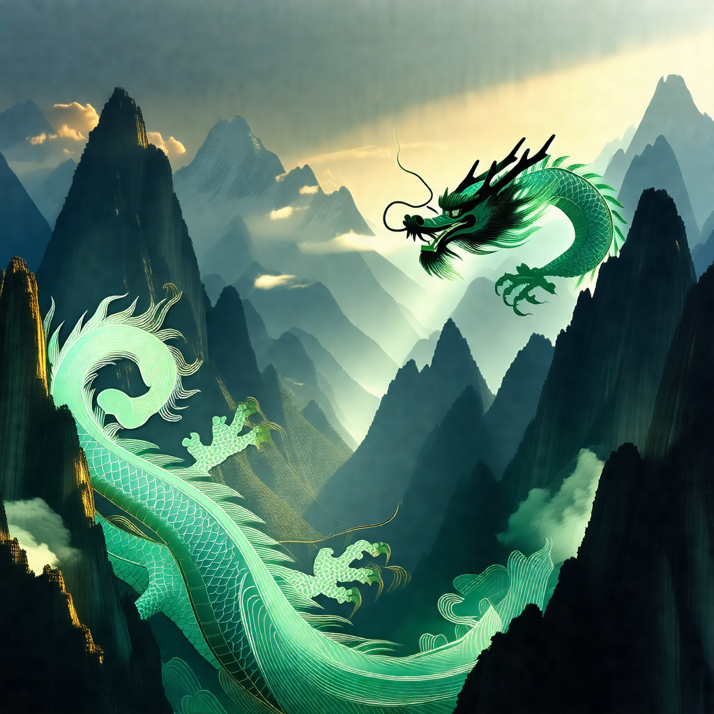 Large, colorful dragon flying through the sky