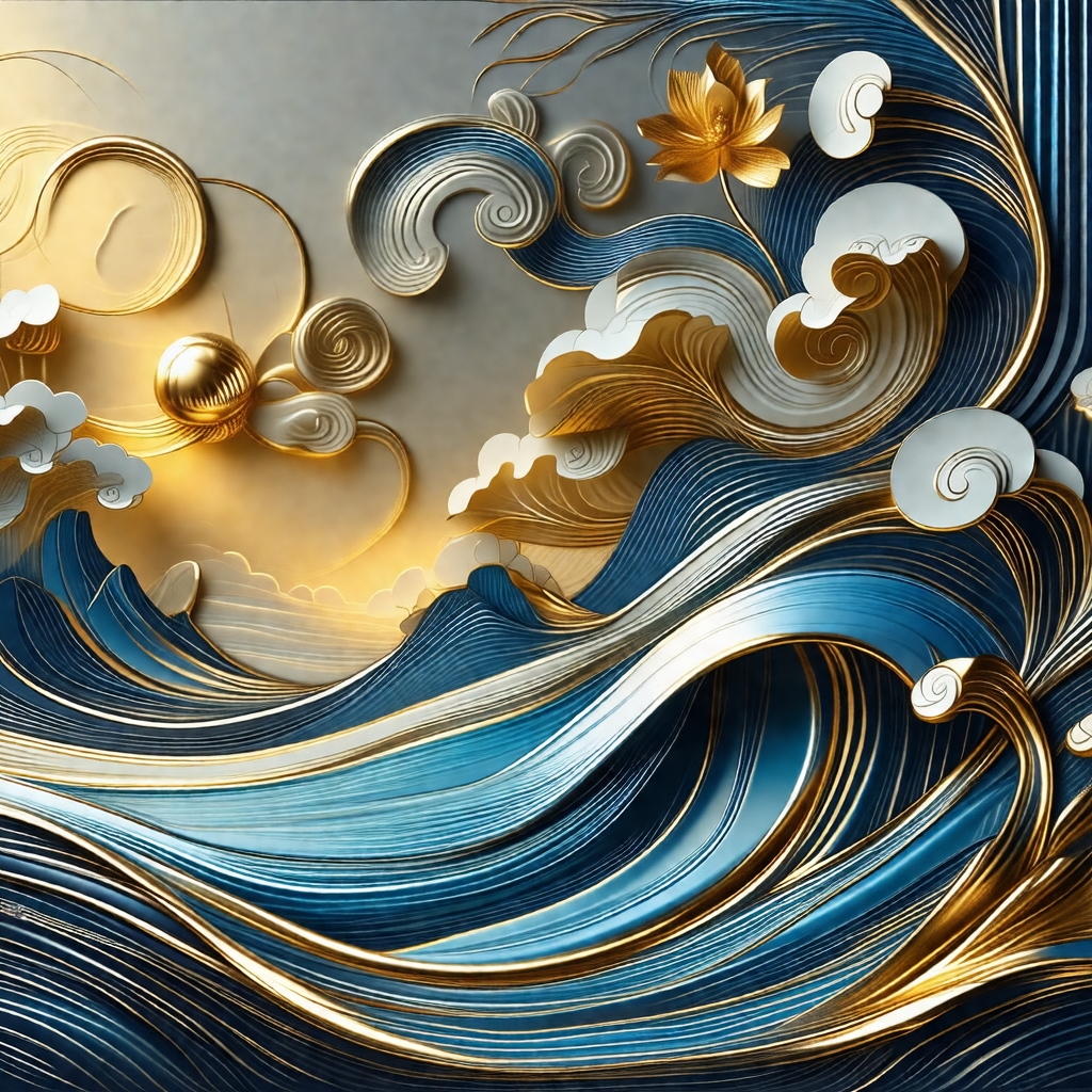 Beautifully crafted artwork of a wave, made from paper an...