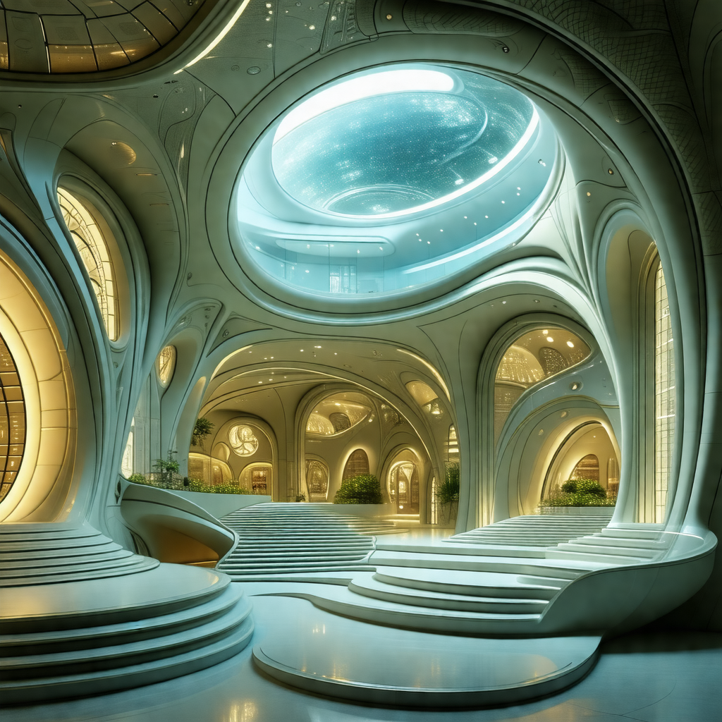 Large, modern building with a large, round, white dome on...
