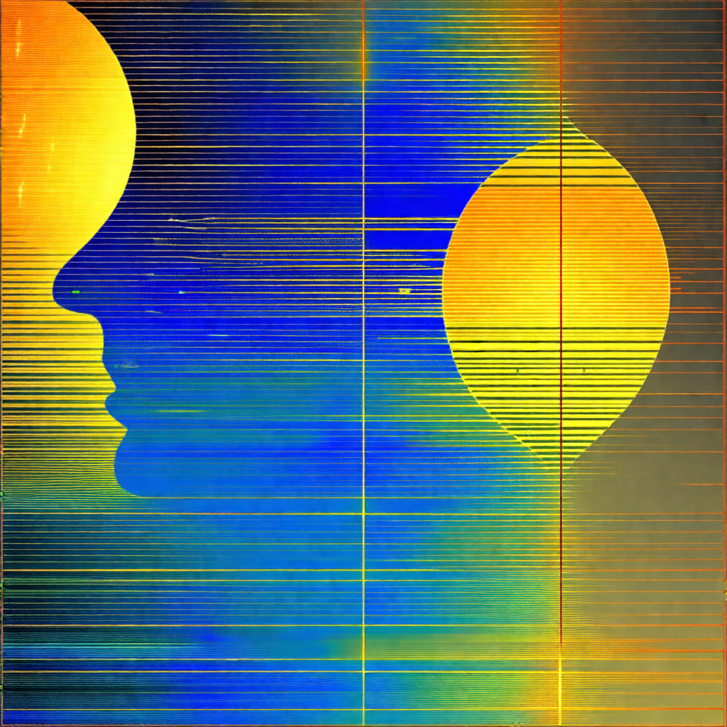 Person's face, with a yellow circle in the center of the ...