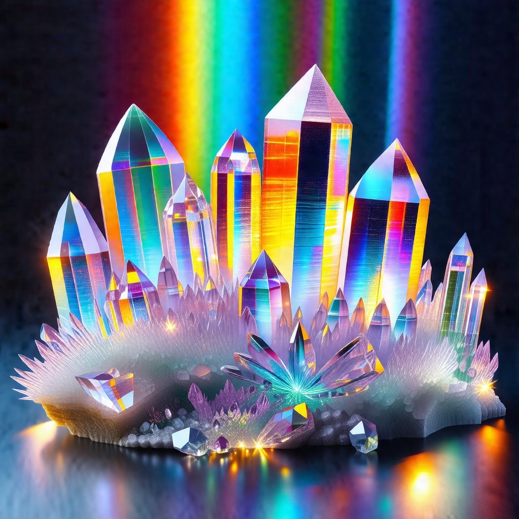 Colorful crystal structure, possibly a model of a rainbow...