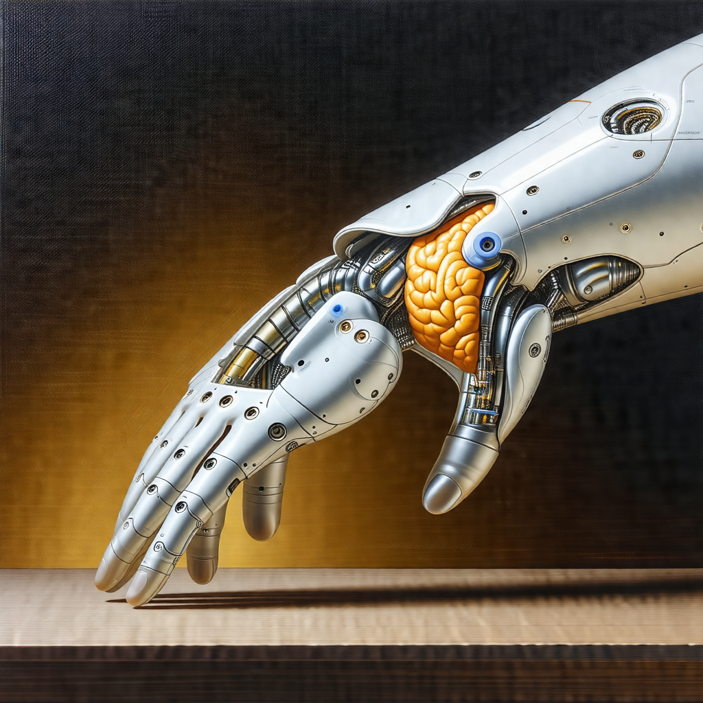 Robotic hand with a brain-like structure on the palm