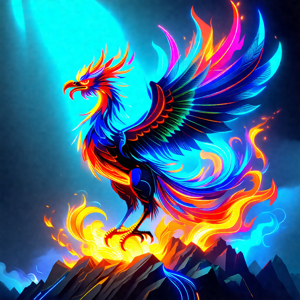 Colorful dragon with a long neck and a fiery tail