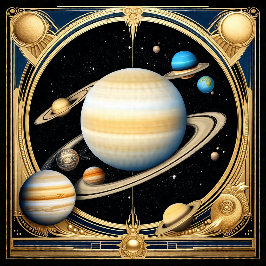 Beautifully illustrated scene of the solar system, showca...