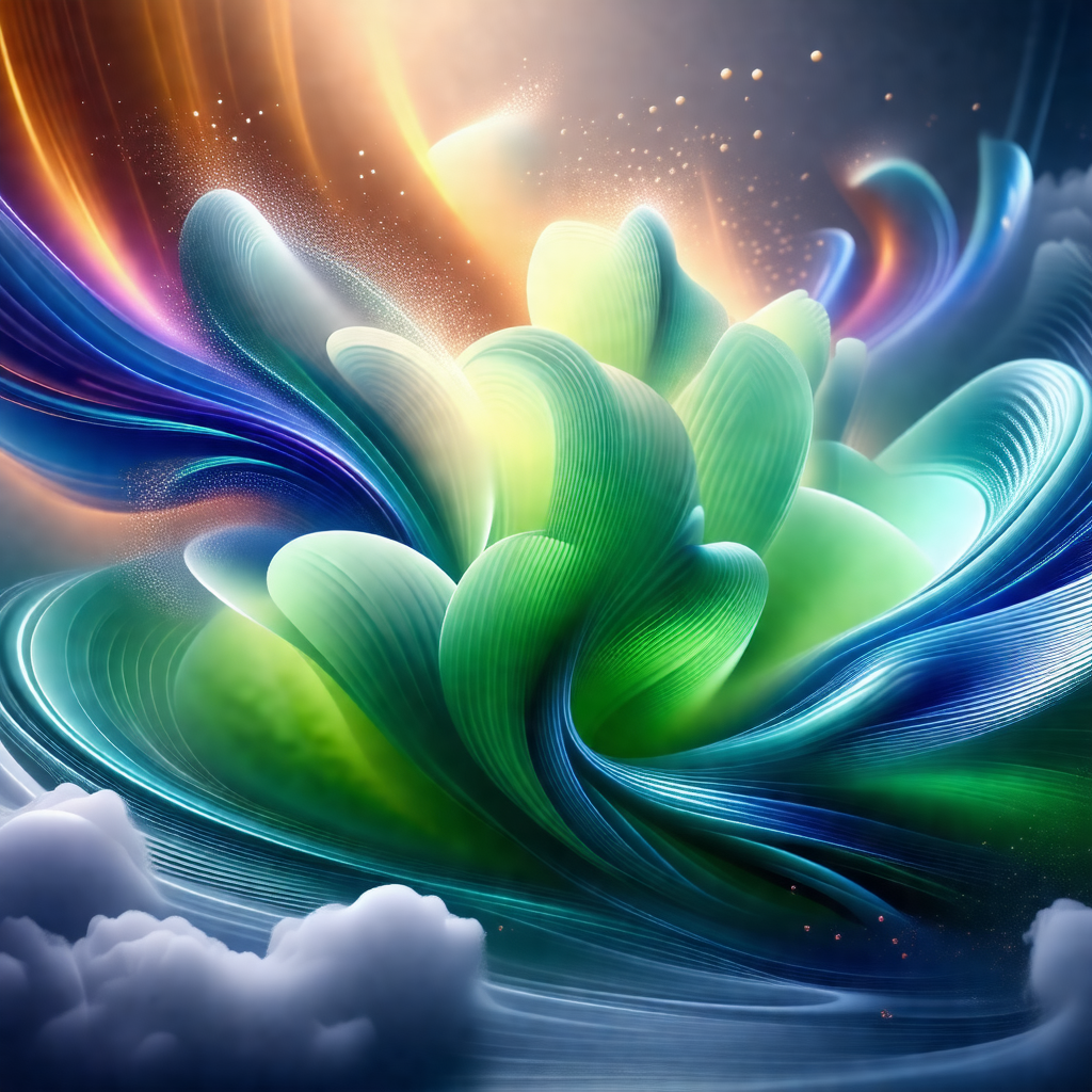 Large, colorful flower with a green center, surrounded by...