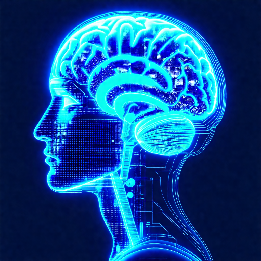 3d representation of a human head, with a blue glow surro...