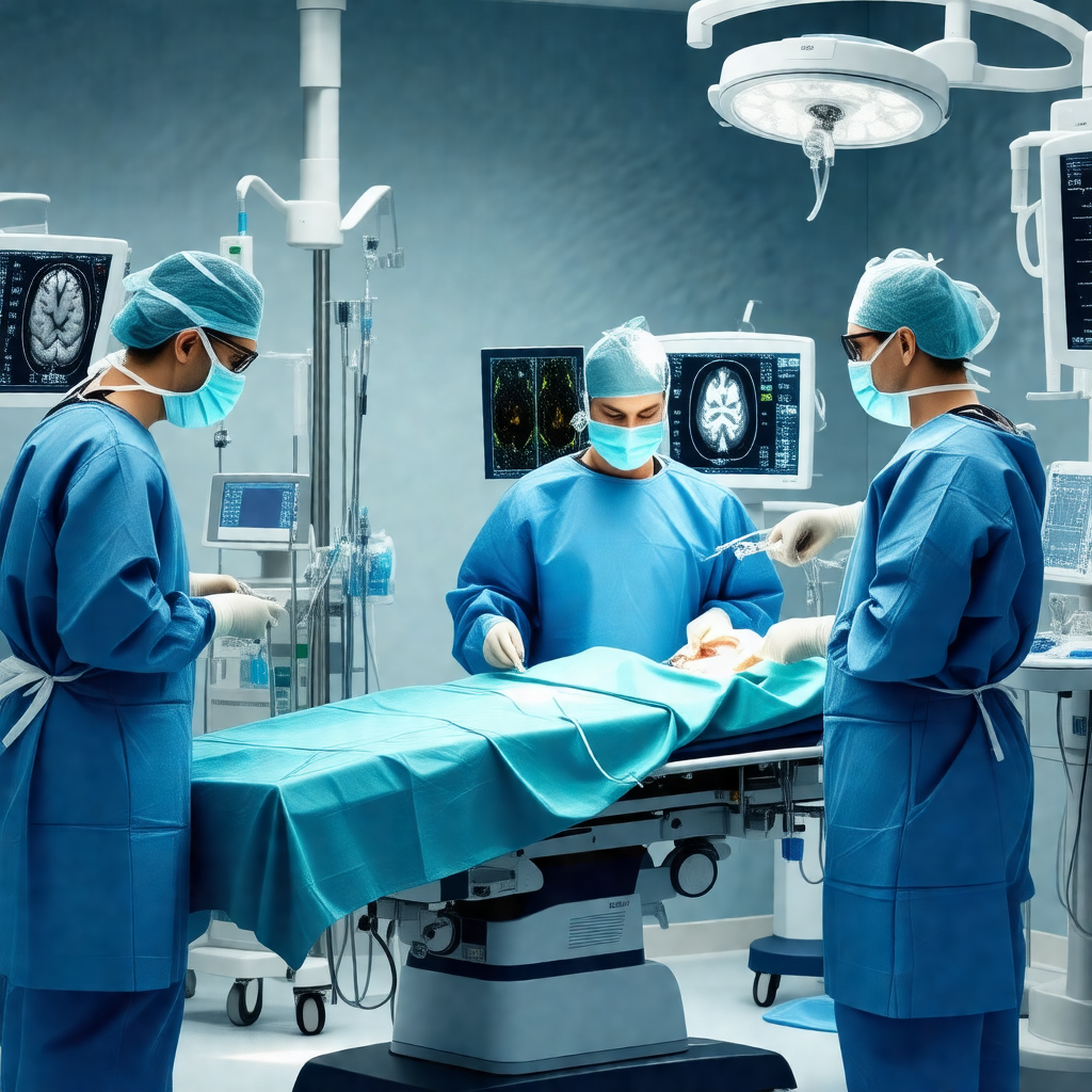 Hospital room with three doctors working on a patient lyi...