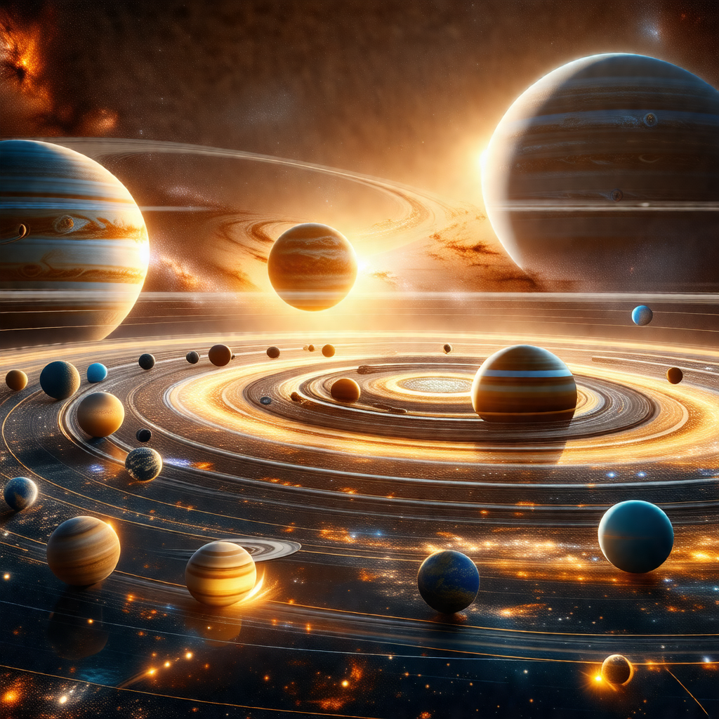 Colorful and detailed illustration of a solar system