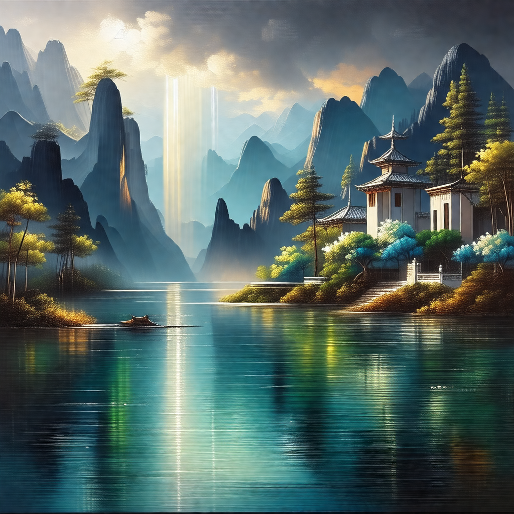 Serene scene of a lake surrounded by mountains