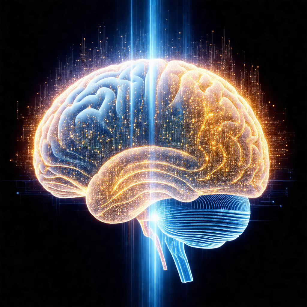 Close-up of a human brain, with a focus on the frontal lobe