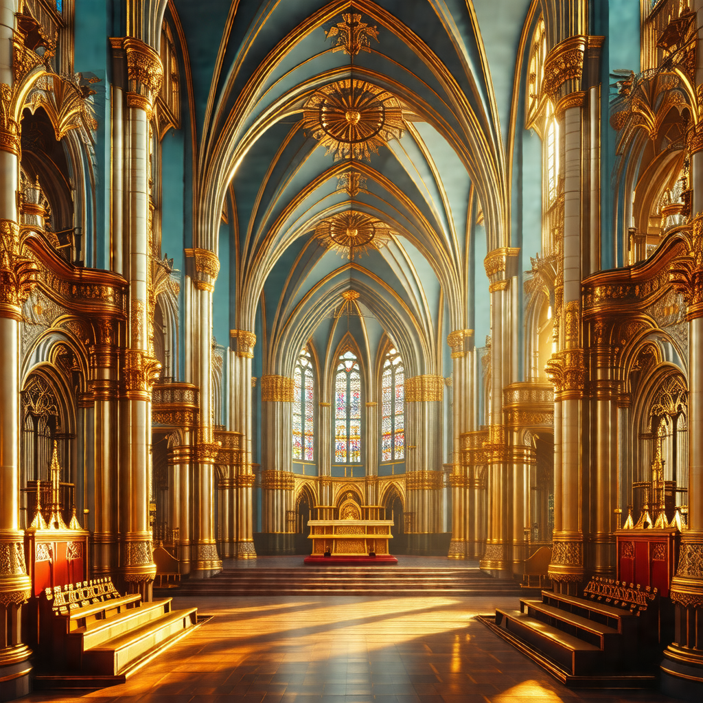 Large, ornate cathedral with a high vaulted ceiling