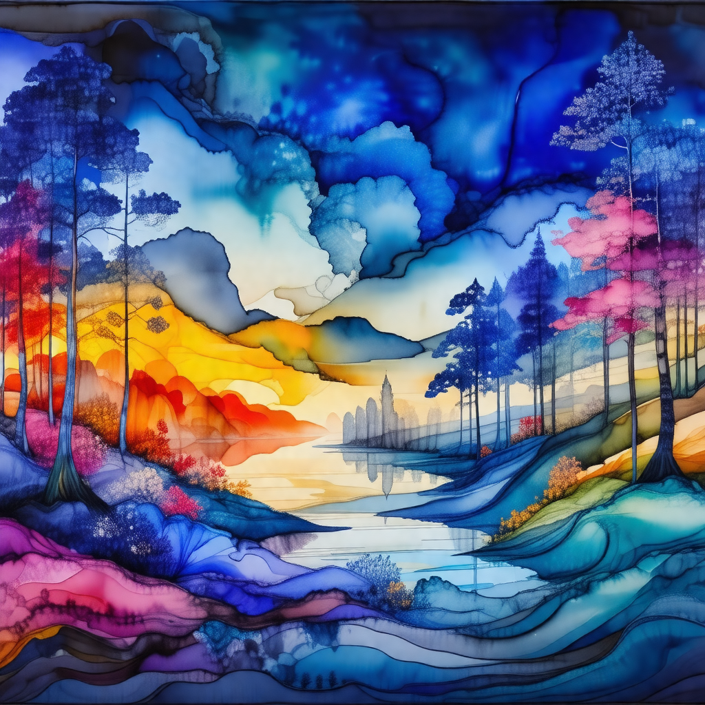 Beautifully painted watercolor of a forest scene