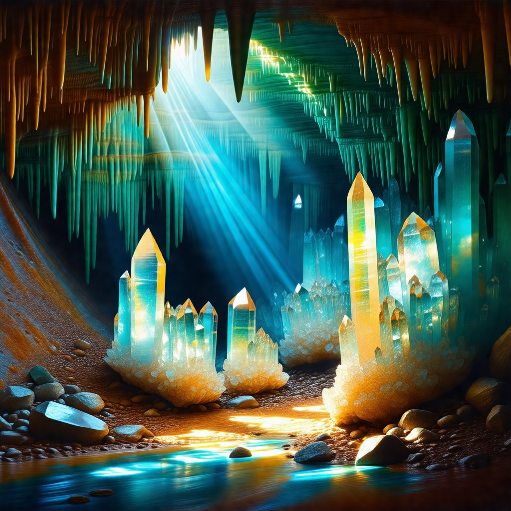 Cave with a beautiful blue light illuminating the space