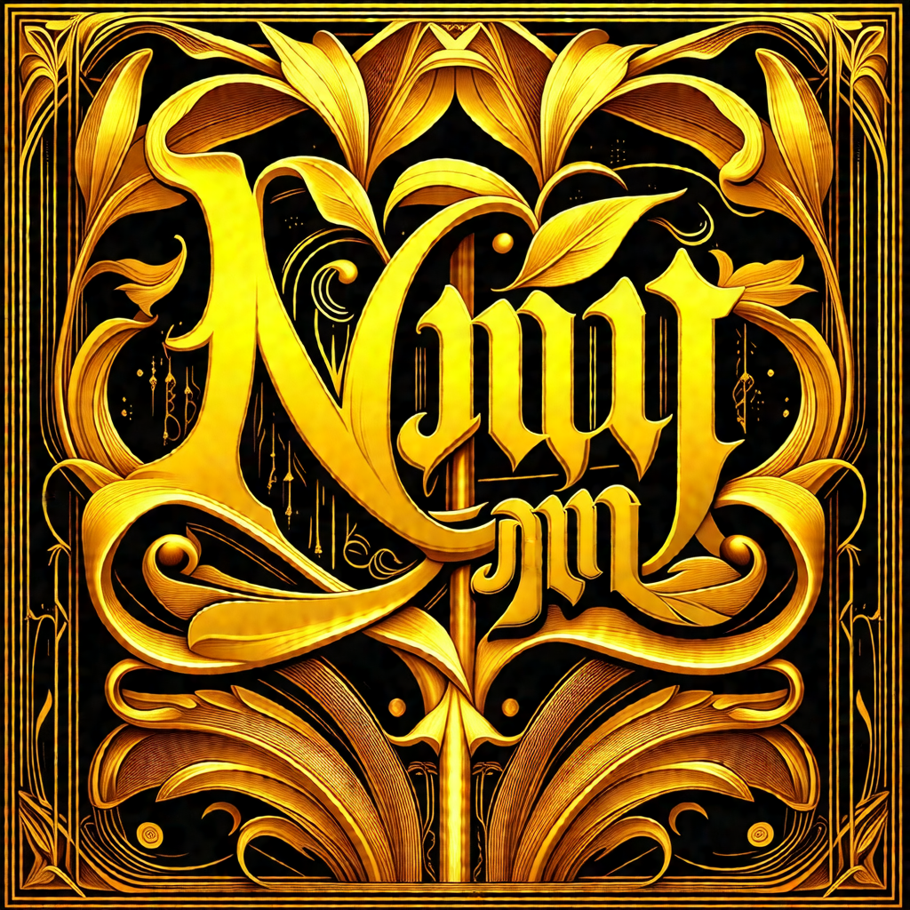Gold-colored, ornate design featuring the word "nuit" wri...
