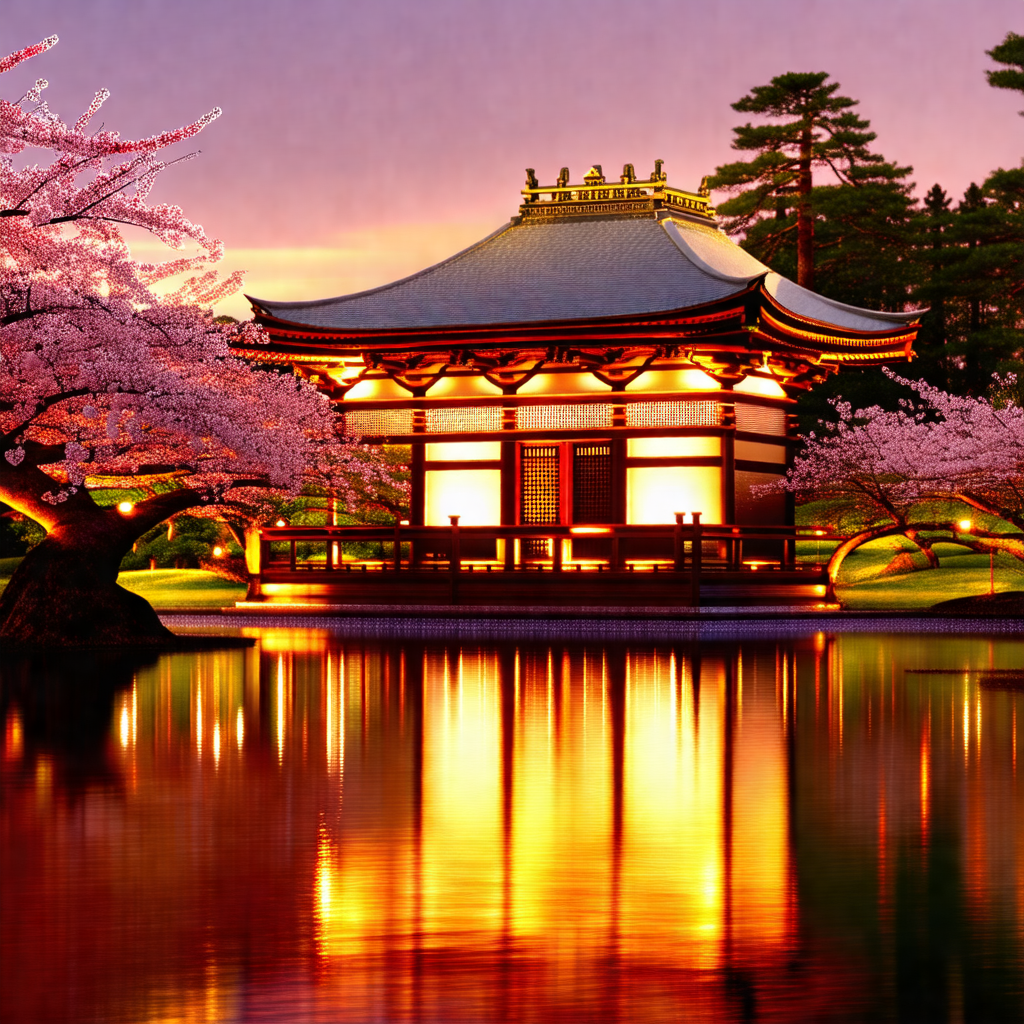 Beautiful japanese temple with a large pagoda roof