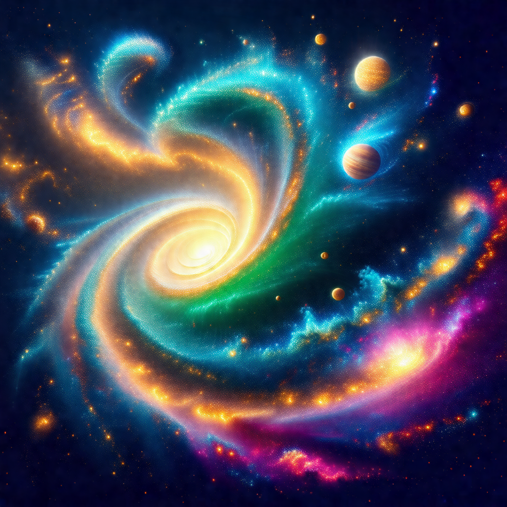 Colorful and detailed illustration of a spiral galaxy