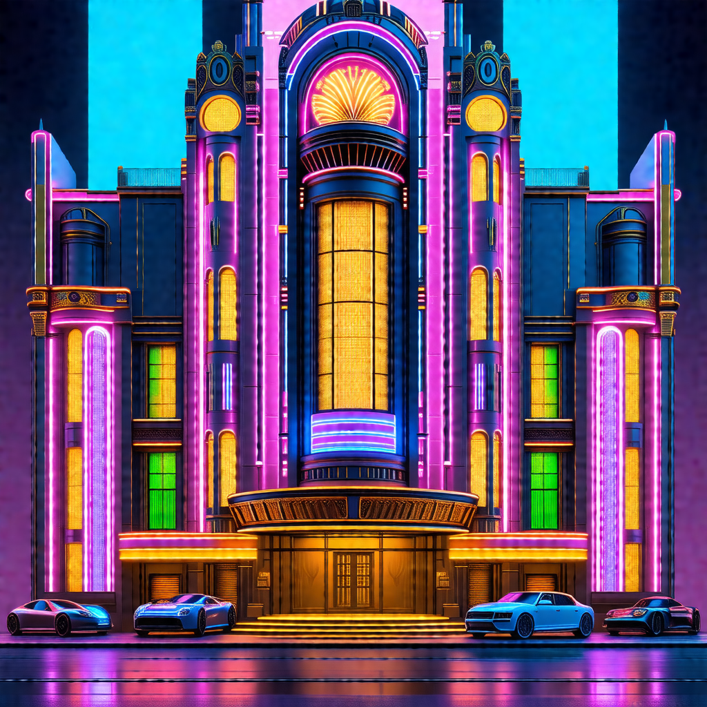 Colorful, animated drawing of a large, ornate building wi...
