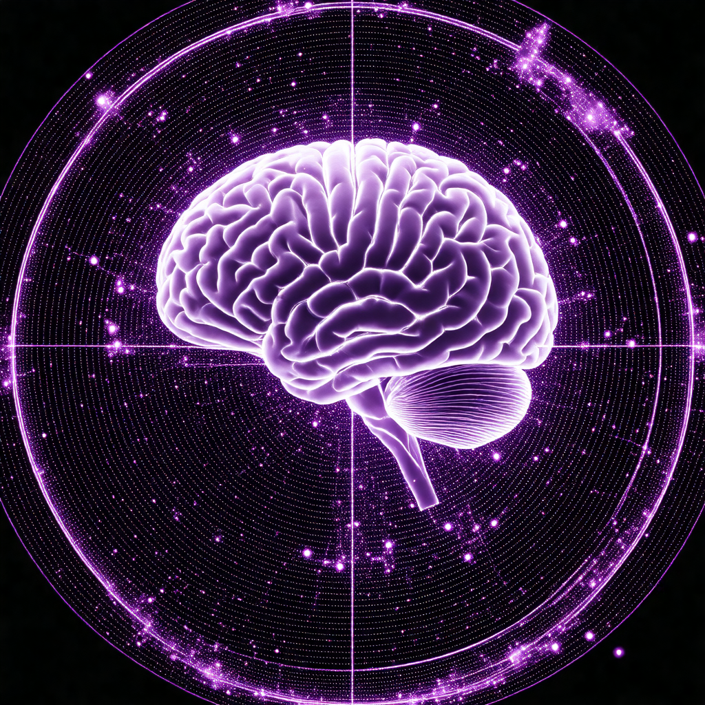 Close-up of a human brain, with a purple background