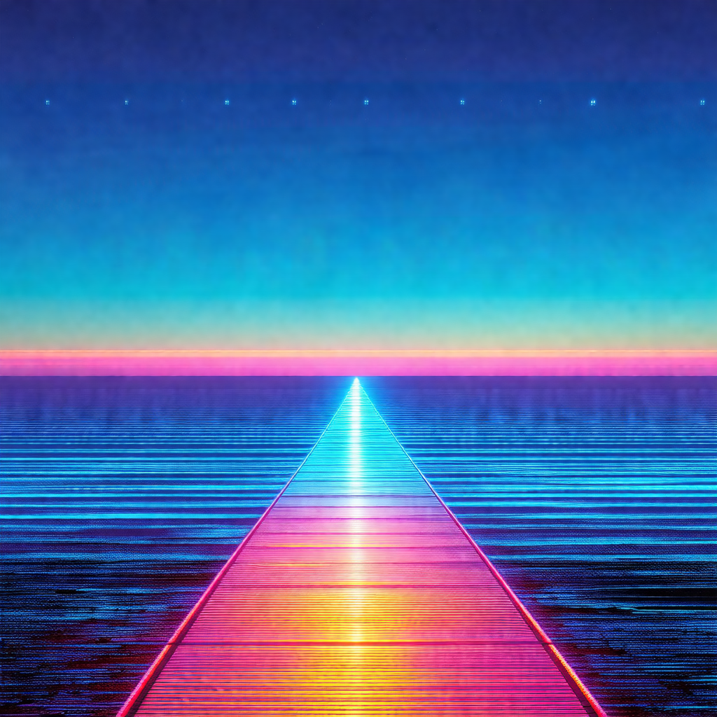 Long, colorful pathway that appears to be a bridge or a w...