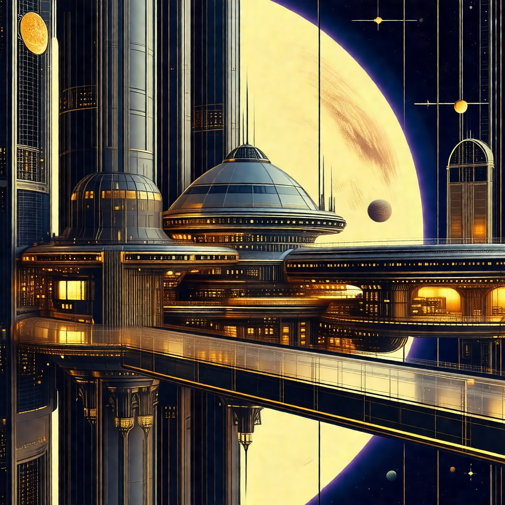 Colorful and detailed illustration of a futuristic city w...