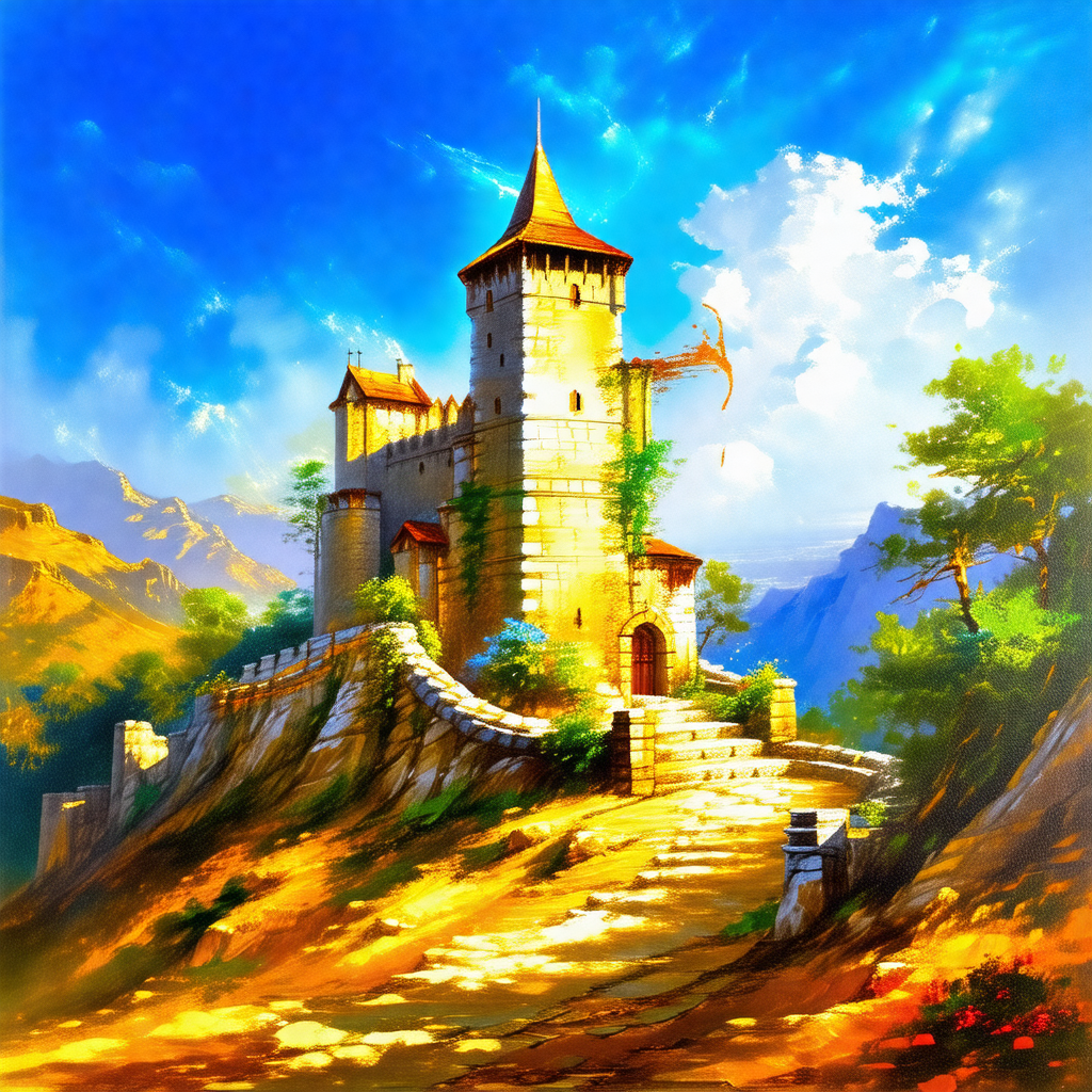 Large, old castle with a tall tower