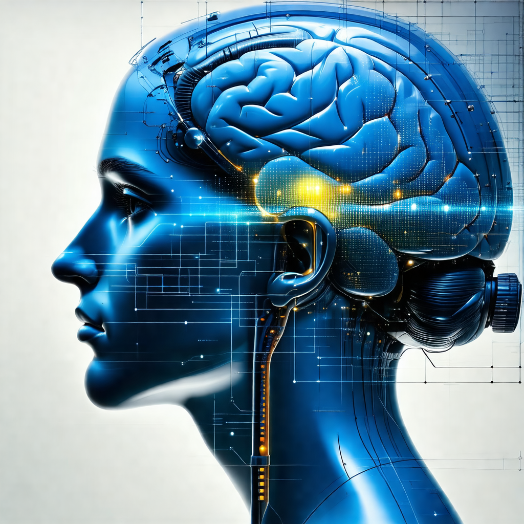 Close-up of a woman's head, with a blue and yellow color ...