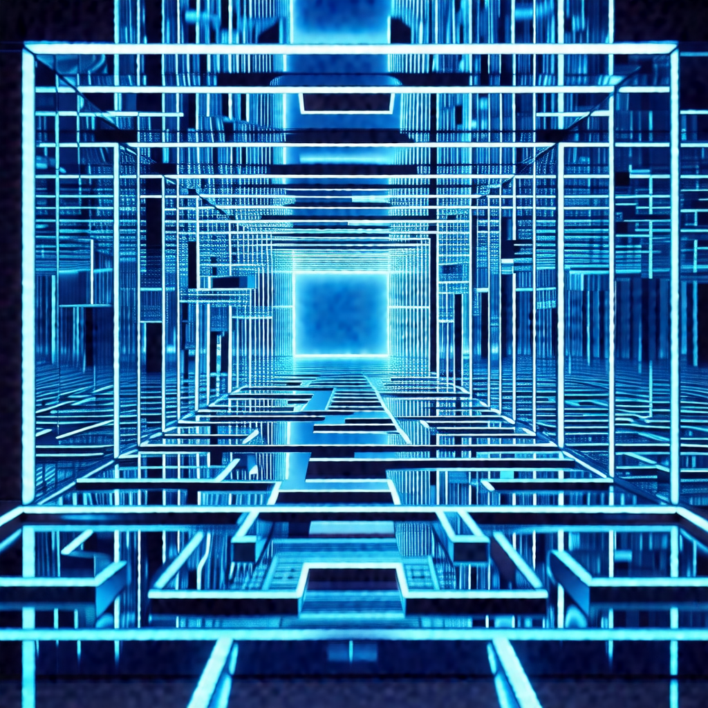 Blue and white picture of a tunnel-like structure