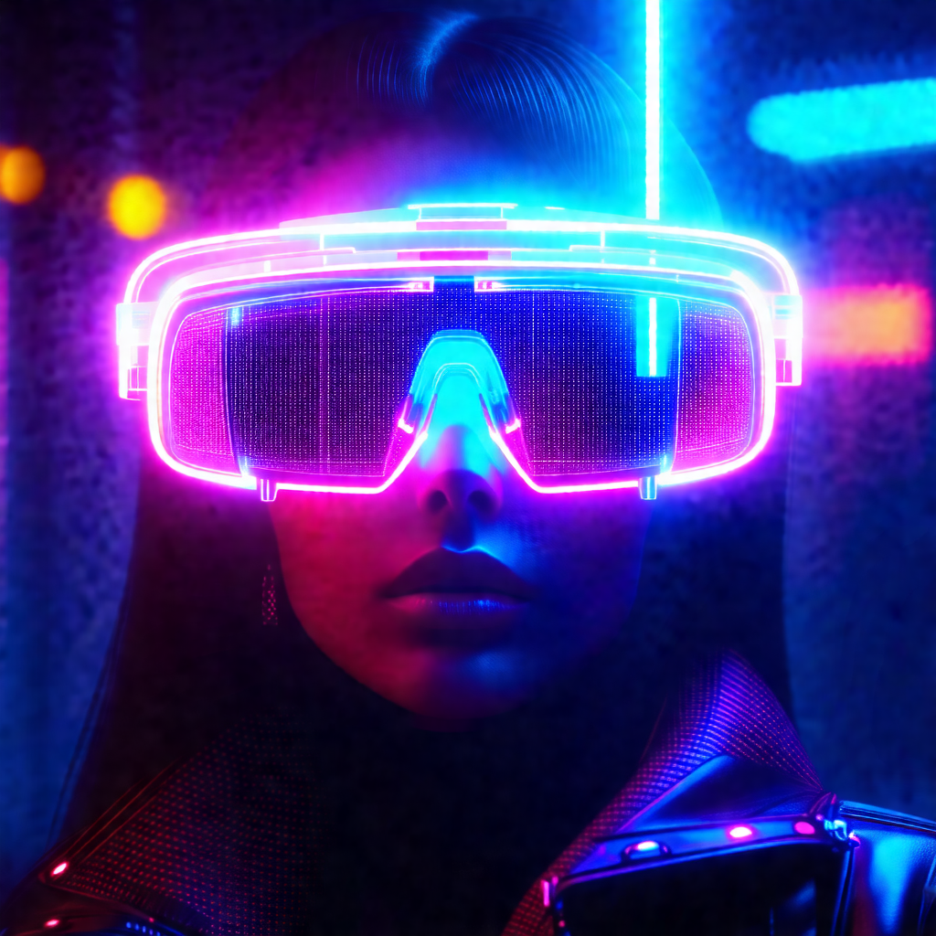 Woman wearing a pair of glowing pink sunglasses