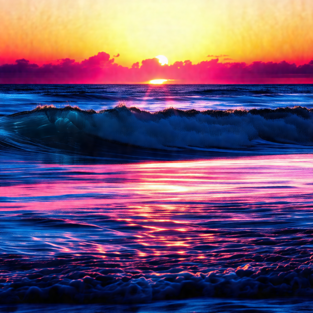 Captures a beautiful sunset over the ocean