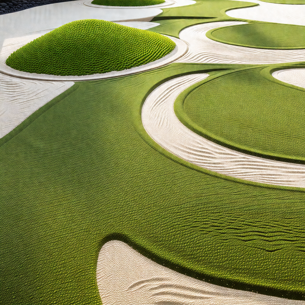 Lush green golf course with a sandy terrain