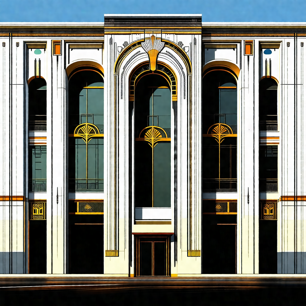 Drawing of a large white building with many windows