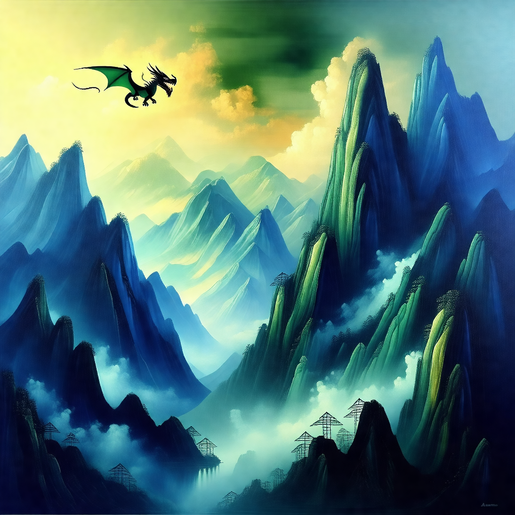 Dragon flying through a mountainous landscape