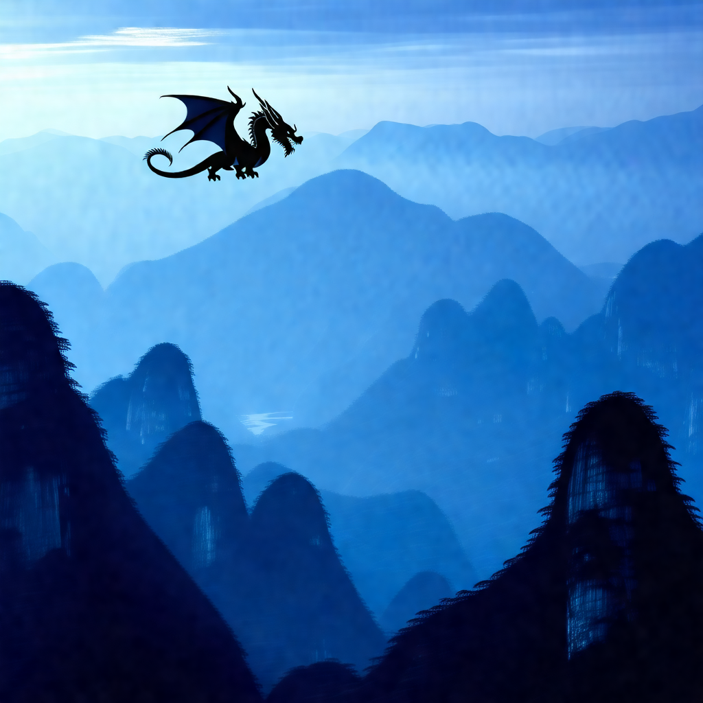 Dragon flying through the sky, with its wings spread wide