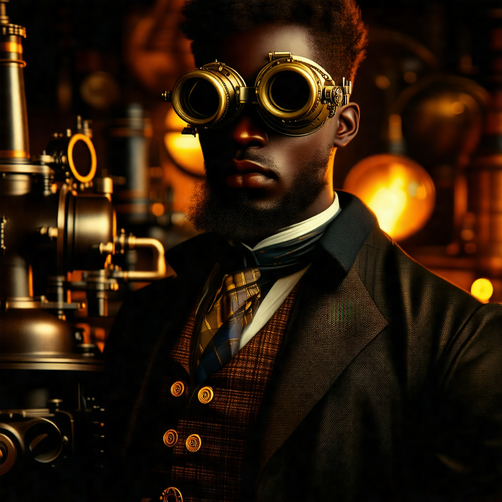Man wearing a suit and tie, with a pair of goggles on his...