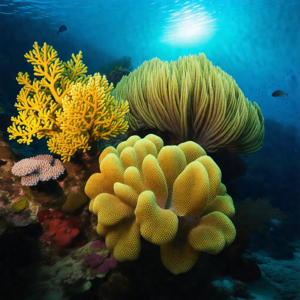 Vibrant underwater scene with a variety of colorful coral...