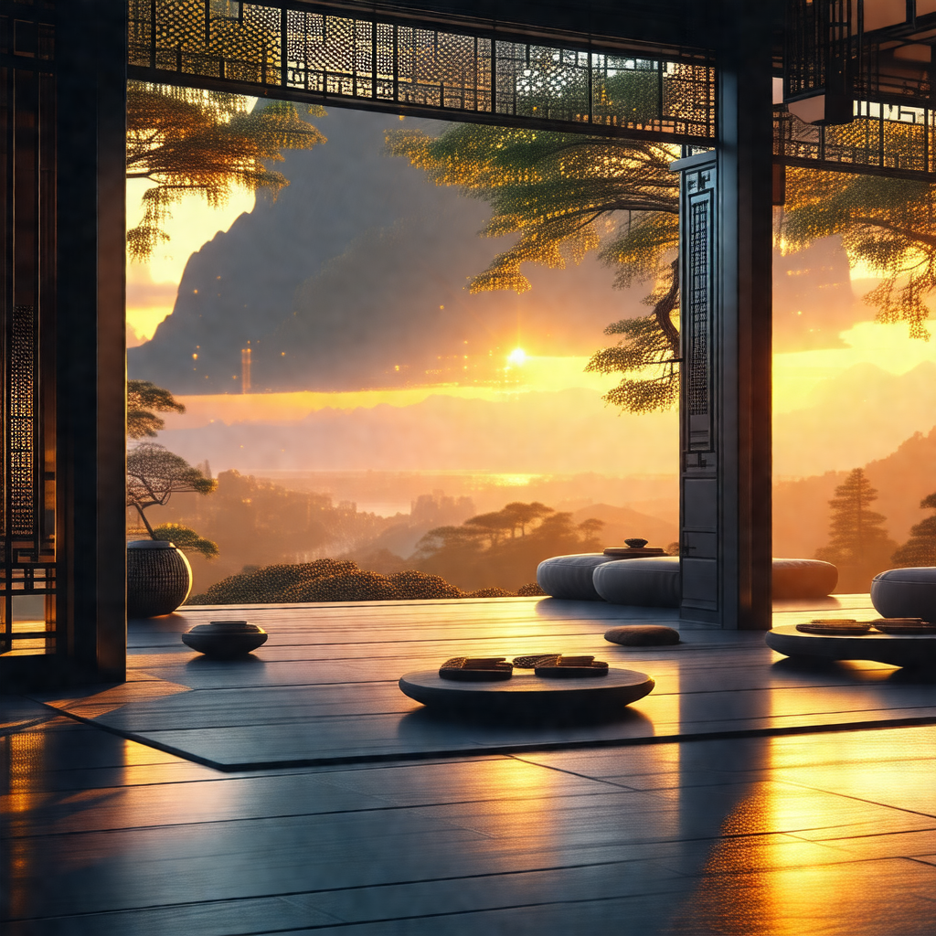 Beautifully drawn illustration of a large, open courtyard...