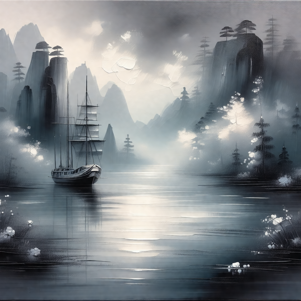 Small sailboat floating on a body of water, possibly a la...