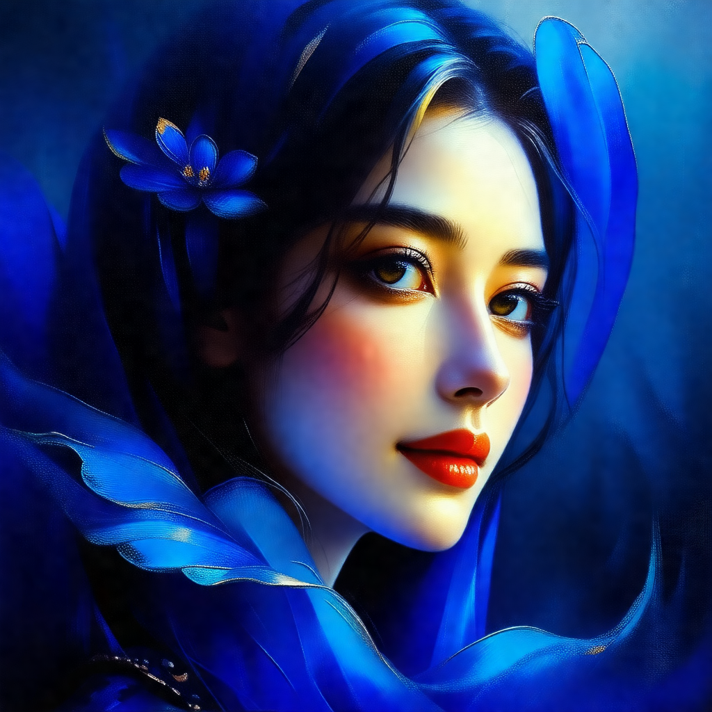 Beautiful woman with long hair, wearing a blue veil