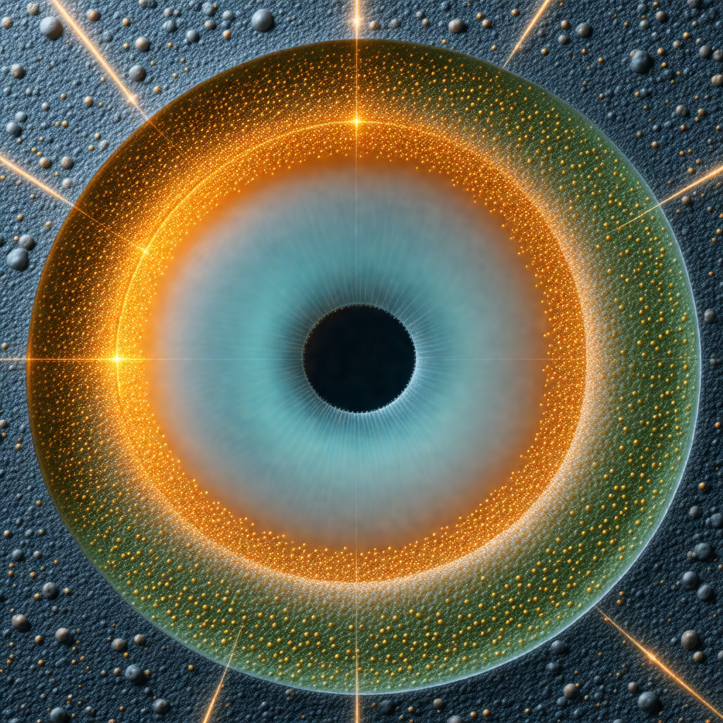 Large, brightly lit, and colorful eye, possibly a part of...