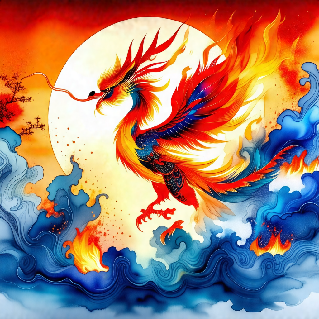Vibrant and colorful dragon flying through the sky