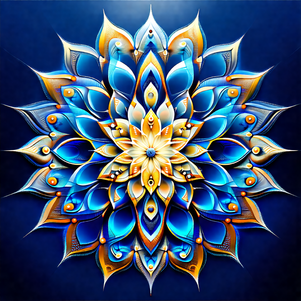 Beautifully designed blue and gold flower with a yellow c...