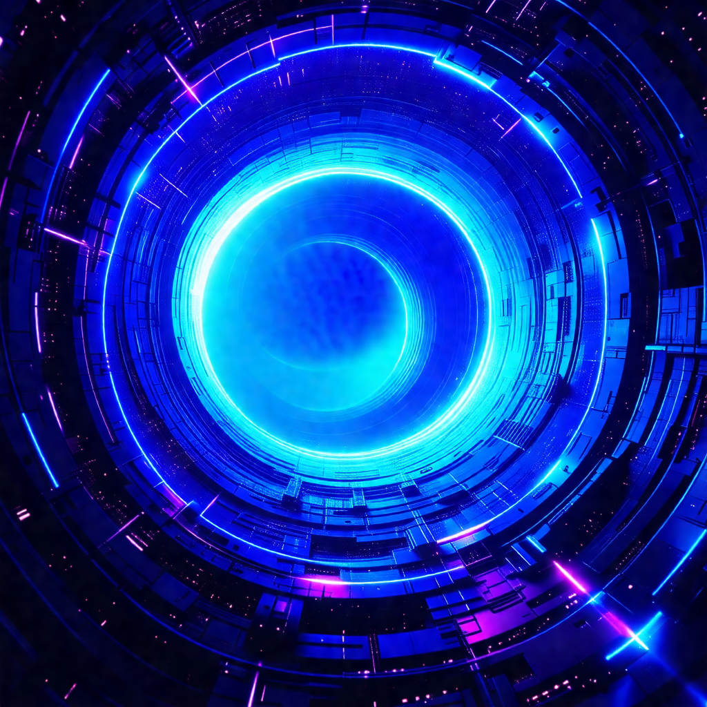 Close-up of a blue, glowing, circular object, possibly a ...