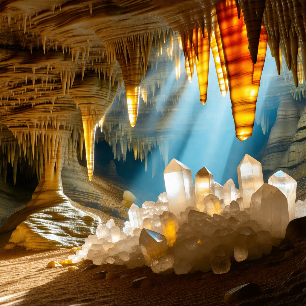Cave with a large number of crystals and stalactites