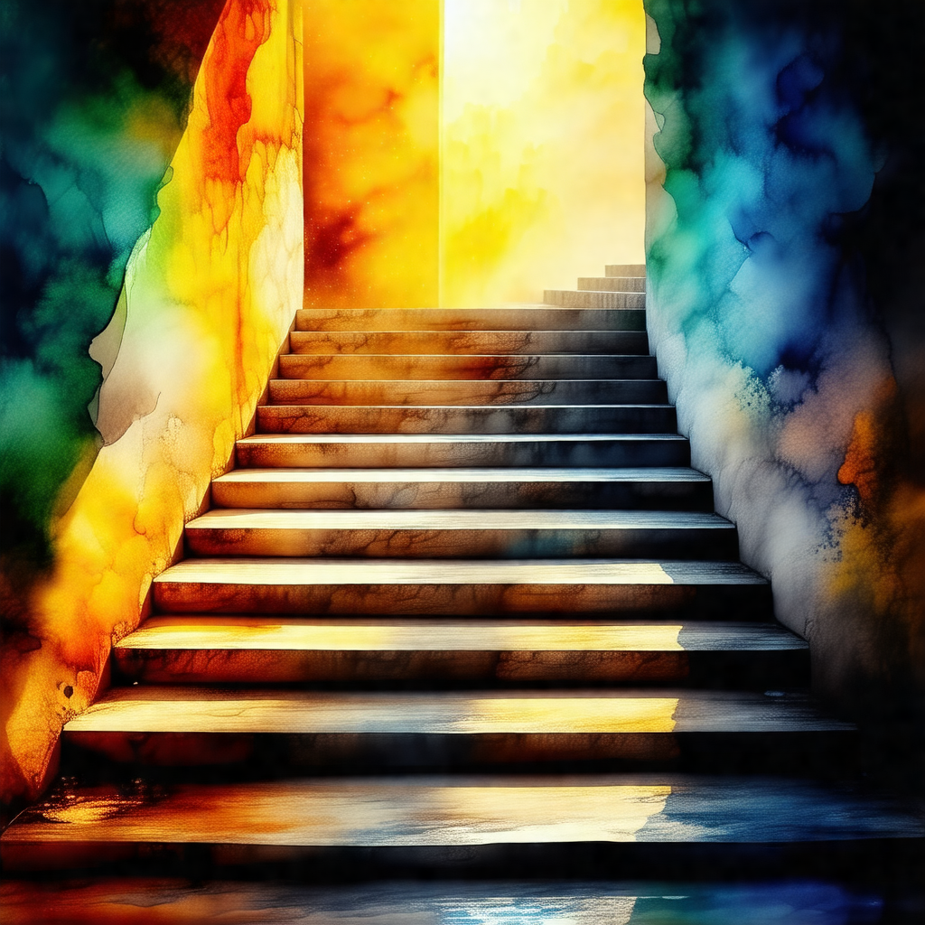Staircase with a bright light shining on it, creating a w...