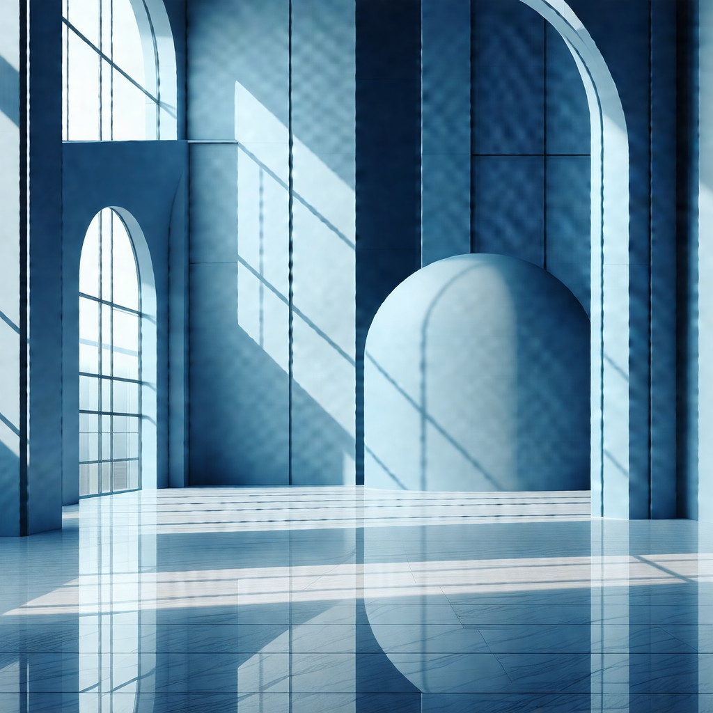 Large, empty room with a blue color scheme