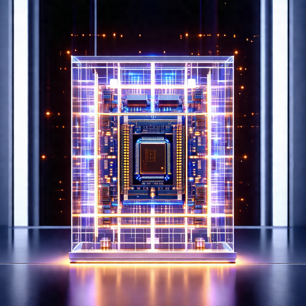 Large, illuminated box with a blue glow