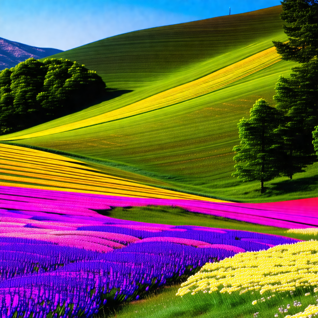 Beautiful, colorful field of flowers, with a variety of d...
