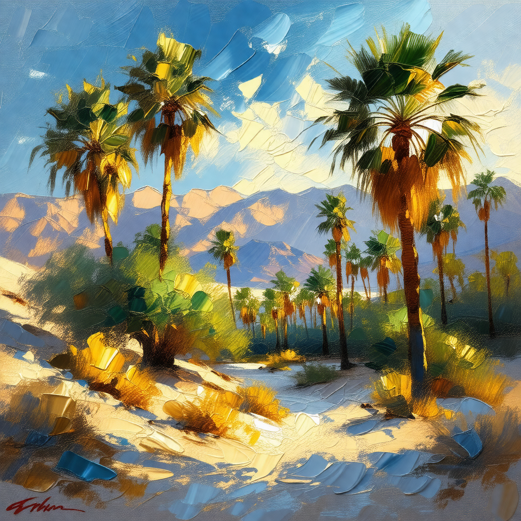 Beautiful desert landscape with a group of palm trees sta...